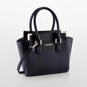 Black Saffiano Leather Gold Winged Tote Bag 🟣